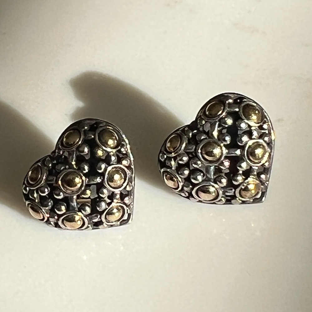John Hardy Gold and Silver Heart Shaped Earrings